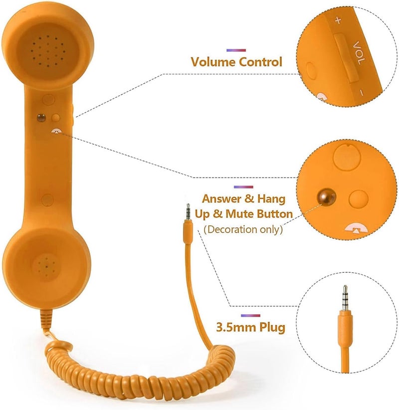 Beufee Telephone Handset for Cellphone, Retro Phone Handset with 3.5mm Jack Mobile Phone Receiver Old Telephone Headset Handheld Receiver for Cell Phone(Orange) - Image 2